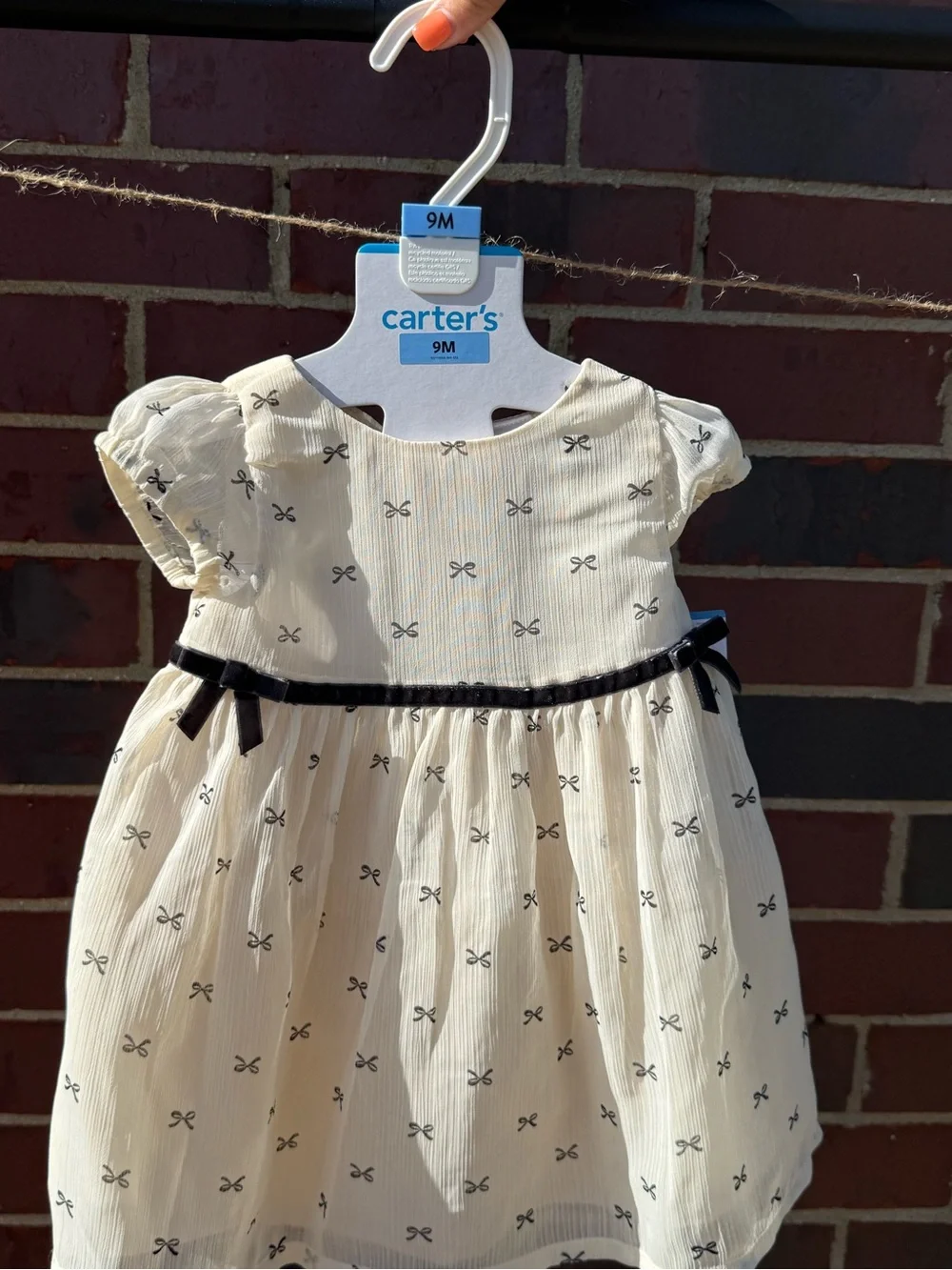 Carter's Cream Dress with Black Bow Trim